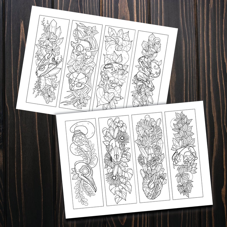 Set of 16 Printable Bookmarks Crystals, Skulls, Mushrooms, and Tropical ...