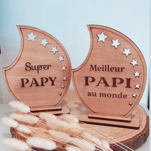 Trophée du meilleur Papi en bois personnalisable super papi papa parrain cadeau de fête des papys texte au choix