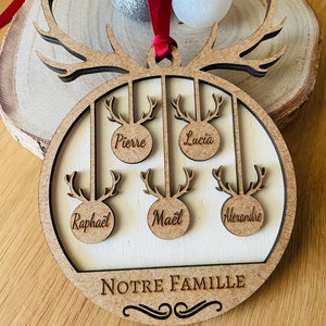 Wooden Christmas ball Our Family with the first names of the whole family Christmas tree decoration image 2