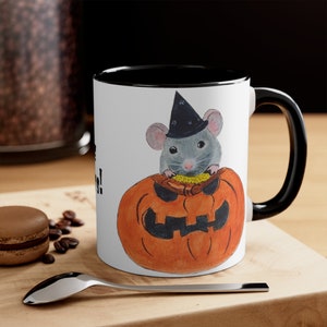 Halloween Spooky Treats Accent Mug | Mouse on Jack-o-Lantern | Art by Joyce P Bryant
