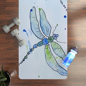 Dragonflies Yoga Mat | Original Artwork by VA Artist | 24&quot; x 60&quot; Mat for Yoga and Meditation
