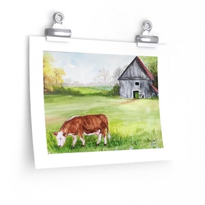 Hereford Cow in Field | Poster Print | Original Artwork | VA Artist