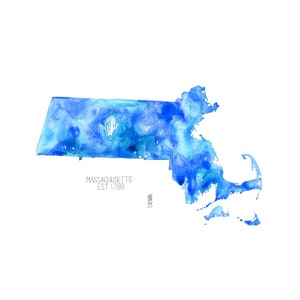 Impressão artística do mapa do estado azul de Massachusetts