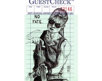 Linda Hamilton - Sarah Connor Guest Check Drawing (Original)