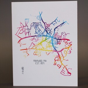 Tarjeta con mapa de carreteras de la ciudad de Maynard