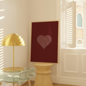 Cherry Red Heart Printable Wall Art, Dark Red Burgundy Poster, Minimalist Love Decor for Bedroom or Gallery Wall Download Prints Dark Red