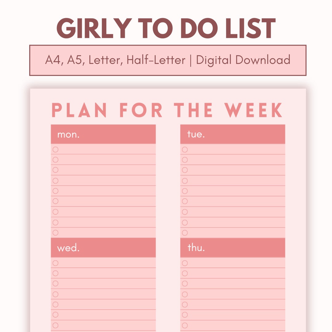 To Do List Printable Pink to Do List Digital Download to Do List PDF A4 ...