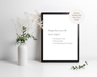 Things You Won&#39;t Regret | Wait On God | Home Decor | Trust God | Faithfulness Reminder | Obey God | Wall Decor | Digital Download | 5 PNGs