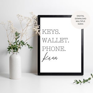Llaves, billetera, teléfono, beso / Decoración del hogar / Letrero de lista de verificación / Recordatorio de llaves, billetera, teléfono / Letrero recordatorio / Descarga digital / 5 archivos PNG