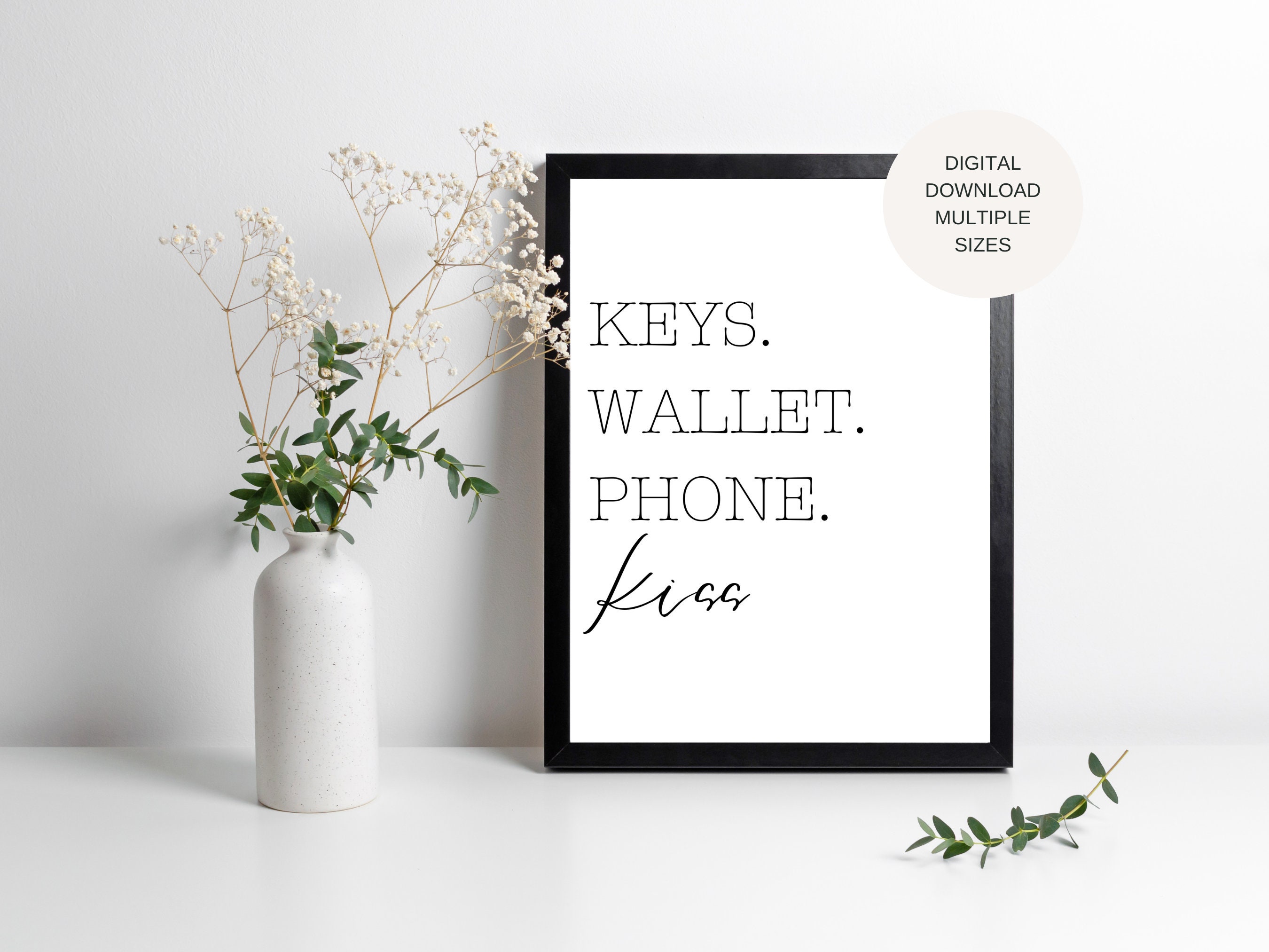 Keys Wallet Phone Kiss | Home Decor | Checklist Sign | Phone Keys Wallet Reminder | Reminder Sign | Digital Download | 5 PNG Files