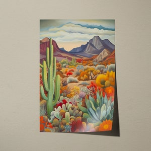 Diego Rivera Print - Chihuahuan Art, Saguaro Kakteen im lebhaften Wüstendruck, ideale mexikanische Kunst für Wüstenliebhaber und Mexiko-Liebhaber