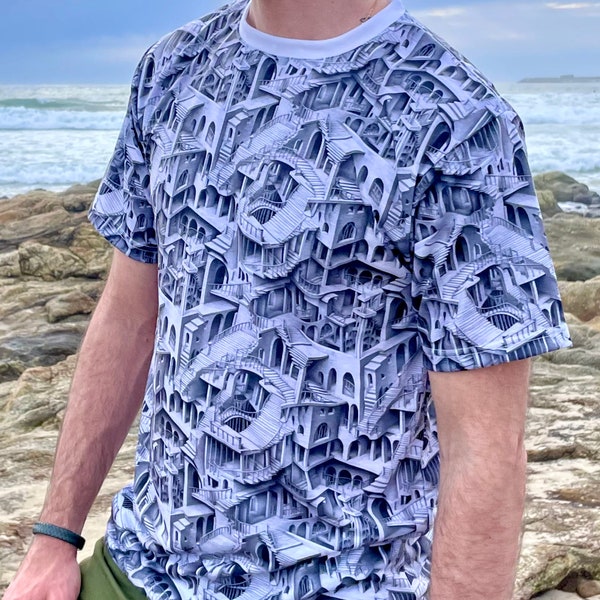 M.C. Escher Shirt - Op Art Shirt Men with Paradoxical Structure, Ideal Escher T-Shirt for Optical Illusion Enthusiasts