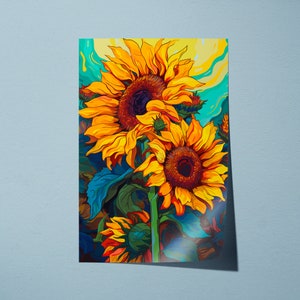 Pôster de Andy Warhol: decoração vibrante de girassóis pop art - arte inspirada na natureza