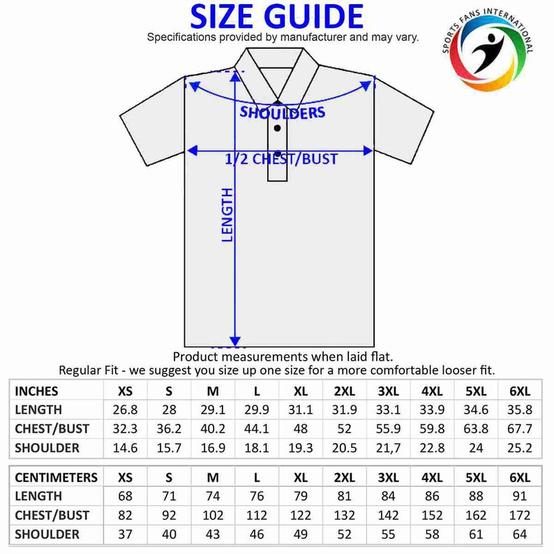 Vietnam Unisex Football Fan Polo Shirt Size Guide