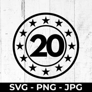 Happy 20th SVG, 20 Jahre Geburtstagsfeier Schnittdatei, Jubiläum PNG / JPG, Cricut, Sublimation, Silhouette, druckbares T-Shirt Design