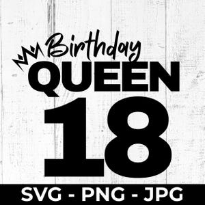 Reina de cumpleaños 18 SVG, Feliz cumpleaños número 18 PNG, Letrero de celebración imprimible para regalos, Máquina de corte de silueta Cricut de dieciocho