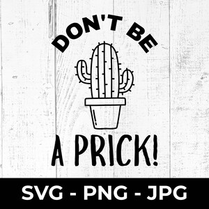Archivo SVG de corte "No seas un imbécil", diseño imprimible PNG con frase divertida de cactus, decoración de pared, humor con siluetas de Cricut, regalo para amantes de las plantas
