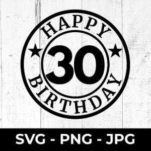 30° compleanno SVG, file di taglio per la celebrazione dei trenta traguardi, design PNG stampabile per decorazioni per feste, compatibile con Cricut Silhouette