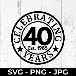 Obchody 40 lat 1985 SVG, 40. urodziny PNG, plik do cięcia rocznicy, projekt kamienia milowego do druku