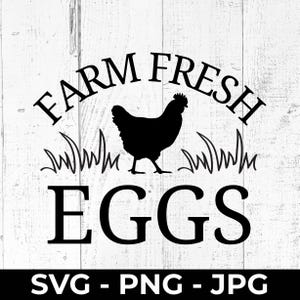 Boerderij verse eieren SVG, gesneden bestand, afdrukbaar png-bestand, sticker bord kip, eieren te koop, wanddecoratie, boerderij keukenontwerp
