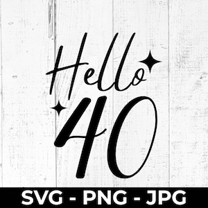Olá 40 SVG, 40º aniversário, quadragésimo aniversário PNG JPG, arquivo de corte de marco para Cricut, Silhouette, design de presente de festa para impressão