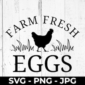 File di taglio SVG con uova fresche di fattoria, cartello con pollo in formato PNG stampabile, adesivo con uova in vendita, decorazione da parete per cucina in stile fattoria, Cricut, design Silhouette