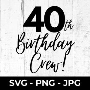 Arquivo de corte SVG da equipe de aniversário de 40 anos, design para impressão em PNG, camiseta do esquadrão de festa, comemoração de 40 anos, silhueta Cricut, ideia engraçada para presente