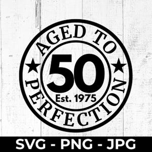 SVG de 50 años, archivo PNG de corte de cumpleaños de 1975, diseño JPG imprimible del 50.º aniversario, celebración de un hito vintage