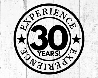 Arquivo de corte SVG para 30 anos de experiência, PNG imprimível para aniversário de 30 anos, aniversário de casamento.