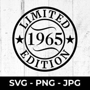 1965年誕生日SVGカットファイル、60枚の印刷可能なPNG、60周年記念デザイン、節目のお祝い、クリカット、シルエット、DIYパーティーデコレーション、印刷可能