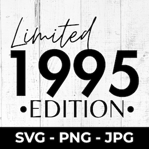 Edição limitada SVG de 1995, arquivo de corte de 30º aniversário, PNG para impressão de feliz aniversário, design JPG de marco de aniversário