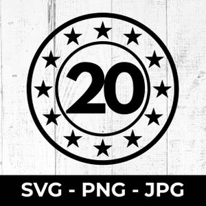 Feliz 20º SVG, arquivo de corte de comemoração de aniversário de 20 anos, aniversário PNG/JPG, Cricut, sublimação, silhueta, design de camiseta para impressão