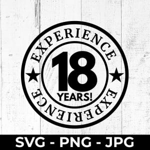 18e verjaardag SVG, 18 jaar ervaring png, achttien en fantastisch gesneden bestand, afdrukbaar mijlpaalontwerp jubileumviering