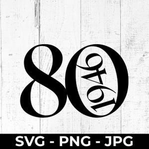 80th Birthday SVG, 1946 Anniversary Cut File, PNG JPG Printable Design