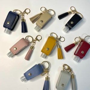 Personalised Refillable Hand Sanitiser Hand Cream Bottle with PU Leather Pouch Key ring Clip with Bottle, Hand Gel Travel Pouch, Gift
