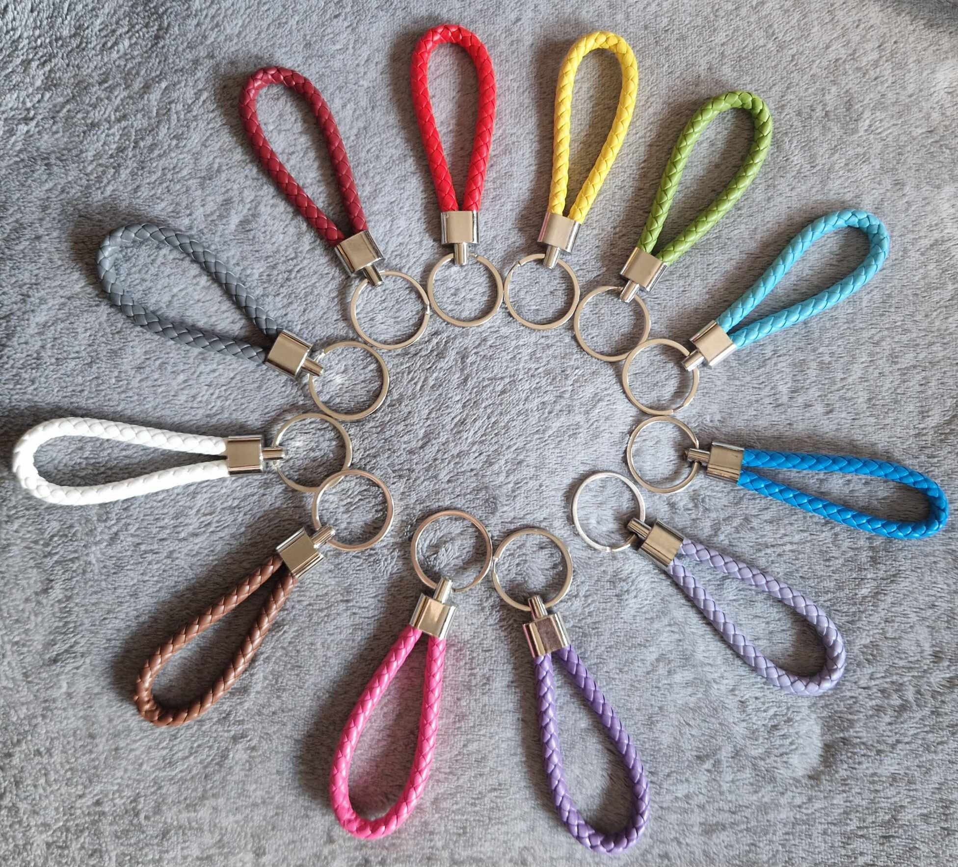 Braided Leather Keychain With Bling Crystal Circle - Synthetic Diamond O-Ring Key Ring For Women & Girls, Multiple Colors