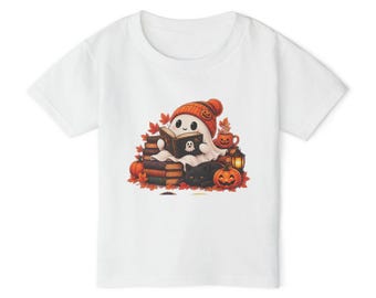 Cute Halloween Penguin with Pumpkin and Books Toddler T-Shirt