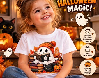 Cute Halloween Penguin with Pumpkin and Books Toddler T-Shirt
