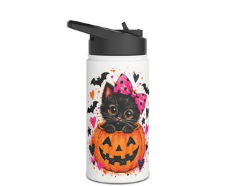 Halloween Pumpkin Bat Heart Water Bottle