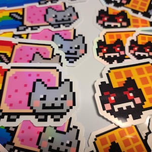 Fan Nyan Cat and Tac Nayn Holographic Vinyl Stickers - Made to order - (Meme) (internet nostalgia) (multiple sizes)
