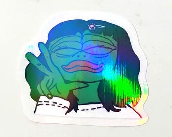 Holographic Sticker ~ Girl Pepe Sticker UV/WEATHERPROOF & WATERPROOF outdoor/indoor*Hand Cut*