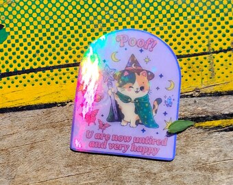 Holographic Sticker ~ Wizard Cat Sticker UV/WEATHERPROOF & WATERPROOF outdoor/indoor*Hand Cut*