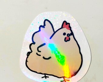 Holographic Sticker ~ Chicken Sticker UV/WEATHERPROOF & WATERPROOF outdoor/indoor*Hand Cut*