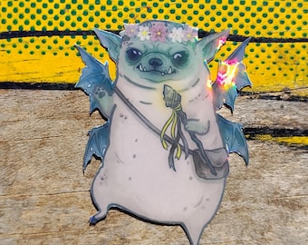 Holographic Sticker ~ Goblin Chihuahua Sticker UV/WEATHERPROOF & WATERPROOF outdoor/indoor*Hand Cut*