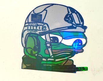 Holographic Sticker ~ Soldier Pepe Sticker UV/WEATHERPROOF & WATERPROOF outdoor/indoor*Hand Cut*