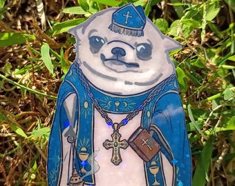Chihuahua Cleric Sticker – Blue Robe, Holographic Stars, Fantasy Dog Decal*Hand Cut*