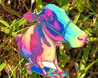 Rainbow Cow Sticker – Holographic Autumn Pasture Magic Decal*Hand Cut*