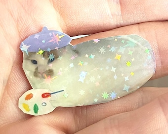 Artist Cat Sticker – Autumn Painter Kitty Meme Decal*Hand Cut*