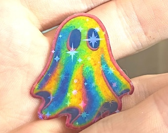 Rainbow Ghost Sticker – Autumn Spooky Star Decal (Handmade Vinyl)*Hand Cut*
