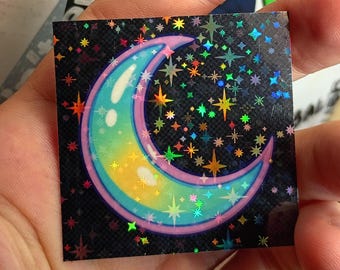 Crescent Moon Sticker – Holographic Autumn Night Sky Decal*Hand Cut*